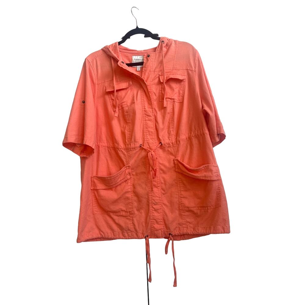 Torrid Coral Peachy Linen Blend Anorak Jacket with Short Sleeves